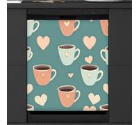 Mexpekil Cute Coffee Cup Love Heart Dishwasher Magnet Cover 21x26 in, Decorative Waterproof Dishwasher Magnetic Cover Sticker for Kitchen Appliances