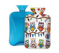 Mexpekil Cute Colored Owl American Football Hot Water Bottle with Cover, 2L PVC Hot Water Bag for Pain Relief, Feet, Back, Warmth