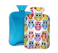 Mexpekil Cute Colorful Owl Bird Hot Water Bottle with Cover, 2L PVC Hot Water Bag for Pain Relief, Feet, Back, Warmth