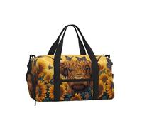 Mexpekil Cute Cow Sunflowers Gym Bag with Shoe Compartment Waterproof Duffel Bag Large Overnight Weekend Bags Travel Holdall for Women Men Teens