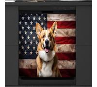 Mexpekil Cute Dog American Flag Dishwasher Magnet Cover 23x26 in, Decorative Waterproof Dishwasher Magnetic Cover Sticker for Kitchen Appliances