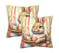 Mexpekil Cute Easter Bunny Egg Cushion Covers 45cm X 45cm 2 Pack Invisible Zipper Square Pillow Cases Decorative Pillow Covers Protectors for Sofa Bed Home Decor