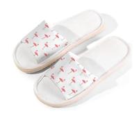Mexpekil Cute Flamingo Slippers for Women Men, Flamingo Pattern Open Toe House Shoes Memory Foam Linen Slippers Summer Sliders for Indoor Outdoor, S