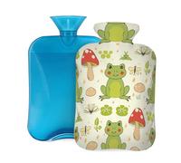 Mexpekil Cute Frog Dragonfly Mushroom Hot Water Bottle with Cover, 2L PVC Hot Water Bag for Pain Relief, Feet, Back, Warmth