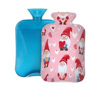 Mexpekil Cute Gnomes Love Heart Hot Water Bottle with Cover, 2L PVC Hot Water Bag for Pain Relief, Feet, Back, Warmth