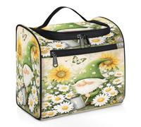 Mexpekil Cute Green Gnome Daisy Sunflower Hanging Toiletry Bag for Women Men Large Waterproof Makeup Cosmetic Wash Bag for Travel