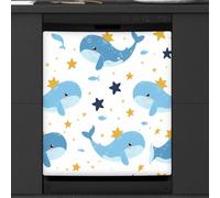 Mexpekil Cute Ocean Animal Whale Dishwasher Magnet Cover 21x26 in, Decorative Waterproof Dishwasher Magnetic Cover Sticker for Kitchen Appliances