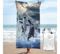 Mexpekil Cute Penguin Large Beach Towels for Adults Sand Free Microfibre Beach Towel Quick Dry Bath Towel Lightweight Travel Towel with Bag for Gym Camping Swim Yoga 80x160cm