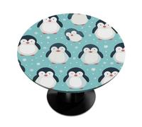 Mexpekil Cute Penguin Pattern Round Fitted Tablecloth with Elastic Edge, Waterproof Table Cover for 36"-42" Tables, Wipeable Circle Table Cloth for Outdoor Picnic Kitchen Indoor Decor