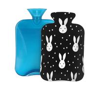 Mexpekil Cute Rabbit Bunny Polka Dots Hot Water Bottle with Cover, 2L PVC Hot Water Bag for Pain Relief, Feet, Back, Warmth