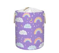 Mexpekil Cute Rainbow Cloud Purple Laundry Basket with Drawstring Lid and Handles Collapsible Storage Baskets Waterproof Laundry Hamper Bag Large Storage Containers for Toy Clothes