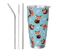 Mexpekil Cute Red Panda 20oz (550ml) Tumbler with Lid and Straw, Panda Painted Insulated Stainless Steel Coffee Mug Double Walled Vacuum Travel Cup Gifts for Women & Men