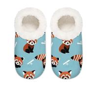 Mexpekil Cute Red Panda House Slippers for Women Men, Panda Painted Memory Foam House Shoes Comfy Anti-Slip Slipper Socks for Indoor Bedroom, Sizes 6-6.5