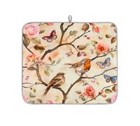 Mexpekil Cute Rose Bird Butterfly Dish Drying Mat 16x18 in, Absorbent Kitchen Counter Mats Dish Drainer Pad, Quick Dry Coffee Bar Mat