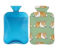 Mexpekil Cute Sleepy Dog Puppy Hot Water Bottle with Cover, 2L PVC Hot Water Bag for Pain Relief, Feet, Back, Warmth