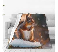 Mexpekil Cute Squirrel Throw Blanket, Winter Squirrel Soft Warm Fleece Blanket Fluffy Plush Flannel Blanket For Bed Sofa Couch Home 100x125cm