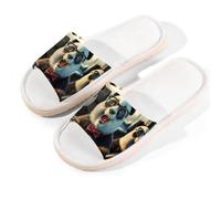 Mexpekil Cute Three Pandas Driving Linen Slippers for Women Men Non-Slip House Shoes Open Toe Summer Sliders Slip on Indoor Outdoor Slipper (4.5-5.5)