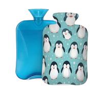 Mexpekil Cute Winter Penguin Snow Hot Water Bottle with Cover, 2L PVC Hot Water Bag for Pain Relief, Feet, Back, Warmth
