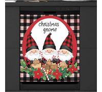 Mexpekil Cute Xmas Gnomes Elements Plaid Dishwasher Magnet Cover 23x26 in, Decorative Waterproof Dishwasher Magnetic Cover Sticker for Kitchen Appliances