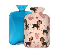 Mexpekil Dachshund Dog Love Heart Hot Water Bottle with Cover, 2L PVC Hot Water Bag for Pain Relief, Feet, Back, Warmth