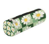 Mexpekil Daisies Flower Green Check Pencil Case for Girls Boys Stationery Pouch Organiser Small School Supply Bag for Students Office