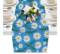 Mexpekil Daisies with Green Leaves Table Runner for Dining Table Waterproof Coffee Table Runners Long Table Decorations for Wedding Party Festival 33x229 cm