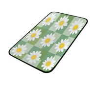 Mexpekil Daisy Floral Green Checkered Plaid Doormats Indoor Outdoor Entrance 100 x 50 cm Non Slip Kitchen Rugs Door Floor Mat Bath Rug