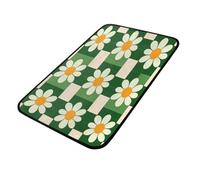 Mexpekil Daisy Floral Green Plaid Checkered Doormats Indoor Outdoor Entrance 100 x 50 cm Non Slip Kitchen Rugs Door Floor Mat Bath Rug
