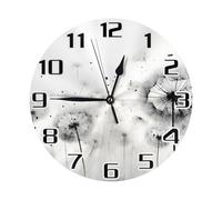 Mexpekil Dandelion Art Round Wall Clock, Silent Non-ticking Battery Operated Decor Clocks for Kitchen Living Room Bedroom Desktop Stand Clock Art 25cm