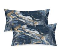 Mexpekil Dark Blue Gold Marble Satin Pillowcase 2 Pack for Hair and Skin Envelope Closure Pillow Protectors Silky Soft Pillow Covers for Bed (51x102cm)