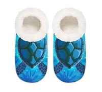 Mexpekil Dark Blue Ocean Sea Turtle Tortoise Women's Slippers Size 9-10.5 Soft Fuzzy House Slipper Non Slip Home Shoes for Women Men Ladies