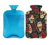 Mexpekil Day of The Dead Skull Rose Hot Water Bottle with Cover, 2L PVC Hot Water Bag for Pain Relief, Feet, Back, Warmth