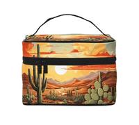 Mexpekil Desert Cactus Sunset Makeup Bag Travel Cosmetic Bags Large Capacity Make Up Organiser Storage Bag Portable Toiletry Bags for Women Girls