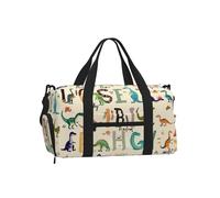 Mexpekil Dinosaurs Alphabet Gym Bag with Shoe Compartment Waterproof Duffel Bag Large Overnight Weekend Bags Travel Holdall for Women Men Teens