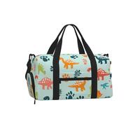 Mexpekil Dinosaurs Footprints Gym Bag with Shoe Compartment Waterproof Duffel Bag Large Overnight Weekend Bags Travel Holdall for Women Men Teens