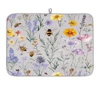 Mexpekil Dish Drying Mats for Kitchen, 18"x24" Absorbent Kitchen Drainer Mat Wildflower Bee Coffee Bar Pad for Worktops Sink Pets