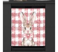 Mexpekil Dishwasher Decal, Rabbit with Pink Bow, Magnetic Dishwasher Cover, Stainless Steel, Freestanding/Built-In