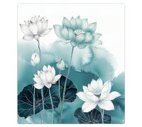 Mexpekil Dishwasher Magnet Cover for Door Front, Reusable Decorative Panel for Dishwasher, Refrigerator, 21x26 Inch, Blue Green Ink Lotus Flowers