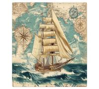 Mexpekil Dishwasher Magnet Cover for Door Front, Reusable Decorative Panel for Dishwasher, Refrigerator, 21x26 Inch, Nautical Map With Clipper Ship Compass
