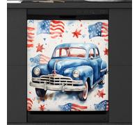 Mexpekil Dishwasher Magnetic Cover, 4th of July, blue car Flag Patriotism Magnetic Dishwasher Sticker Cover, 66 X 53 Magnetic Cover for Kitchen Dishwasher Art
