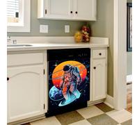 Mexpekil Dishwasher Magnetic Cover, Astronaut Waving in the Universe Patriotism Magnetic Dishwasher Sticker Cover, 66 X 53 Magnetic Cover for Kitchen Dishwasher Art