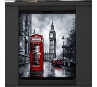 Mexpekil Dishwasher Magnetic Cover, Big Ben Red DoublE-decker Bus Watercolor UK Magnetic Dishwasher Sticker Cover Magnetic Cover for Dishwasher Kitchen Art Decor
