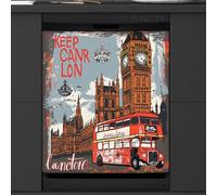 Mexpekil Dishwasher Magnetic Cover, Big Ben UK Red Telephone Booth Car Magnetic Dishwasher Sticker Cover, 66 X 53 Magnetic Cover for Kitchen Dishwasher Art