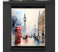 Mexpekil Dishwasher Magnetic Cover, Big Ben UK Red Telephone Booth Retro Style Magnetic Dishwasher Sticker Cover, 66 X 53 Magnetic Cover for Kitchen Dishwasher Art