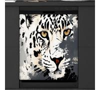 Mexpekil Dishwasher Magnetic Cover, Black and White Cheetah Ink Painting Magnetic Dishwasher Sticker Cover, 66 X 53 Magnetic Cover for Kitchen Dishwasher Art