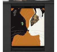 Mexpekil Dishwasher Magnetic Cover, Black Cat and White Cat Stare Magnetic Dishwasher Sticker Cover, 66 X 53 Magnetic Cover for Kitchen Dishwasher Art