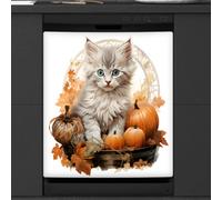 Mexpekil Dishwasher Magnetic Cover, Black Cat Pumpkin with Dead Leaves Fall Magnetic Dishwasher Sticker Cover, 66 X 53 Magnetic Cover for Kitchen Dishwasher Art