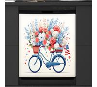 Mexpekil Dishwasher Magnetic Cover, Blue Bicycle Red Rose Flowers American Flag Magnetic Dishwasher Sticker Cover, 66 X 53 Magnetic Cover for Kitchen Dishwasher Art