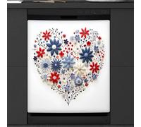 Mexpekil Dishwasher Magnetic Cover, Blue White Red Flowers Love Independence Day Magnetic Dishwasher Sticker Cover Magnetic Cover for Dishwasher Kitchen Art Decor