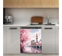Mexpekil Dishwasher Magnetic Cover, British Flag Big Ben Magnetic Dishwasher Sticker Cover, 66 X 53 Magnetic Cover for Kitchen Dishwasher Art